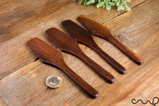 Set of 4 Handmade Wooden Butter Spreader Wooden Butter Knife Black Brown 15.5cm 6" Solid Timber High-Quality Unique Gift