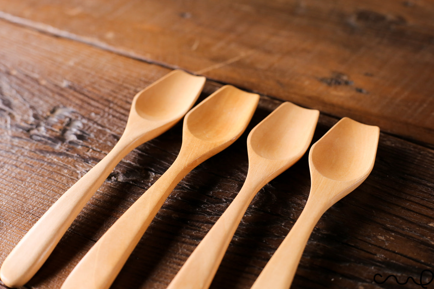 Set of 4 Handmade Wooden Teaspoons: Tapered Head, Light Brown Sugar Spoon
