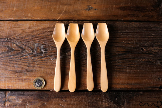 Set of 4 Handmade Wooden Teaspoons: Tapered Head, Light Brown Sugar Spoon