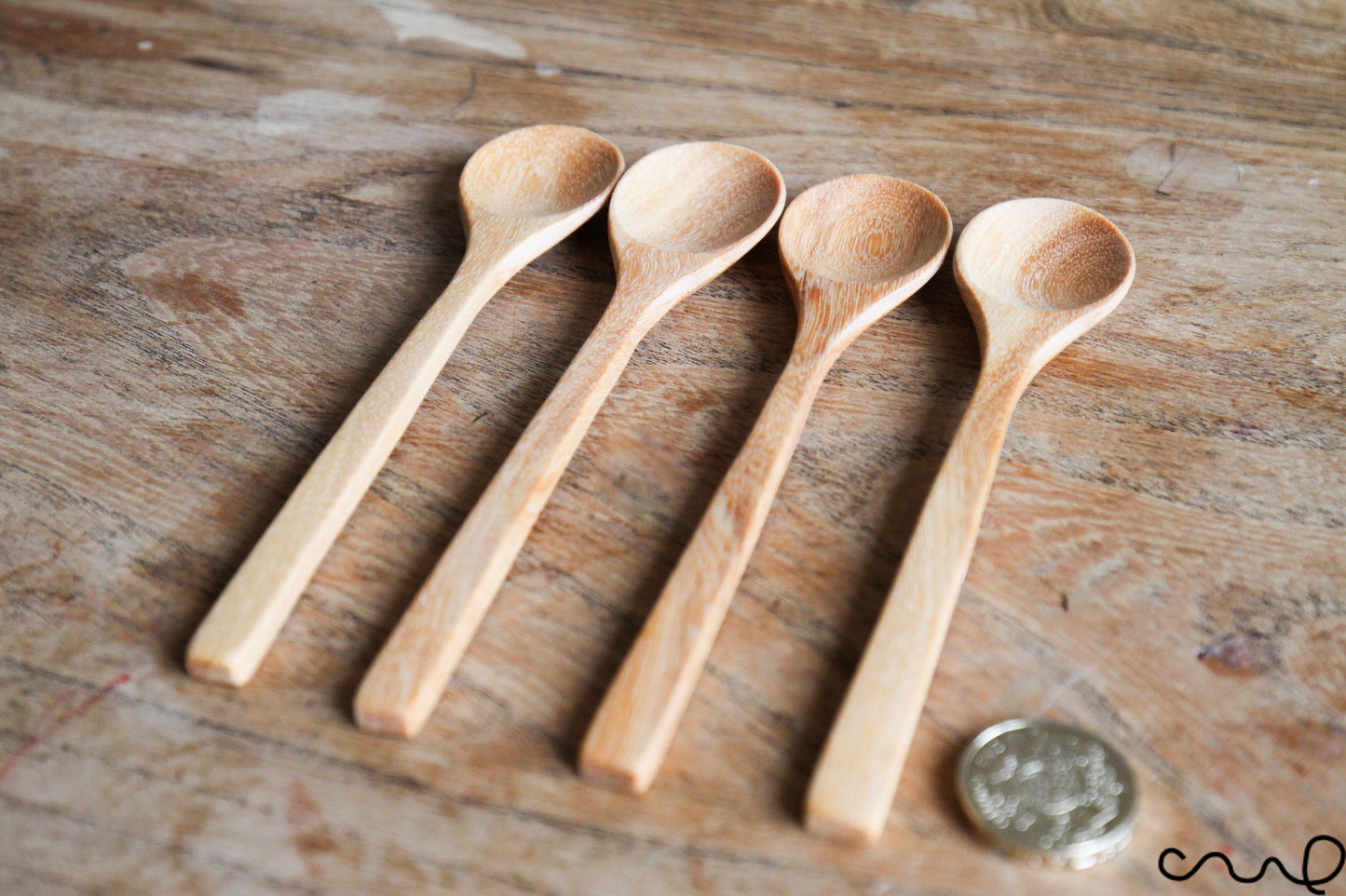Set of 4 Handmade Wooden Spoons Round Head Dessert Teaspoons Ice-cream 14cm Coffee Utensil