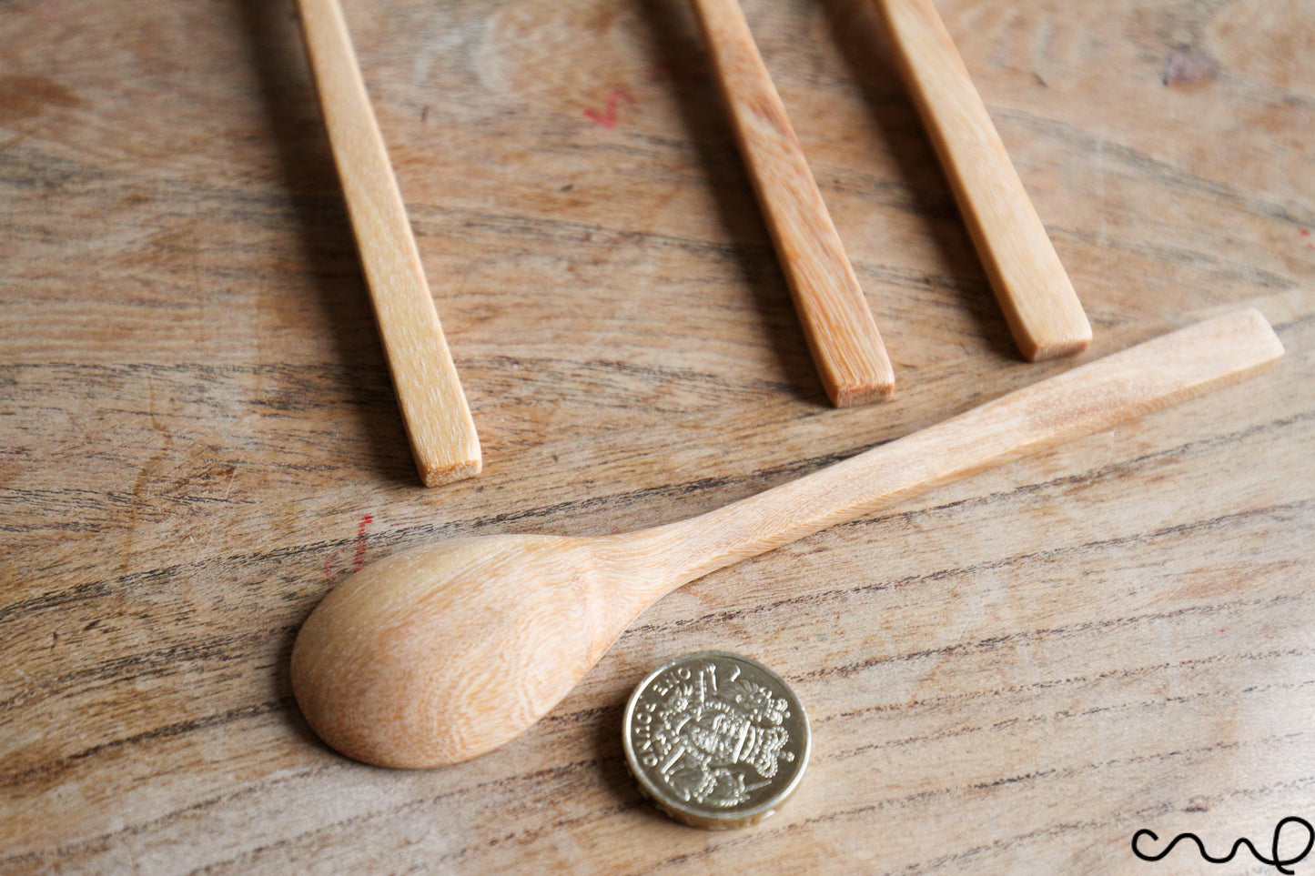 Set of 4 Handmade Wooden Spoons Round Head Dessert Teaspoons Ice-cream 14cm Coffee Utensil