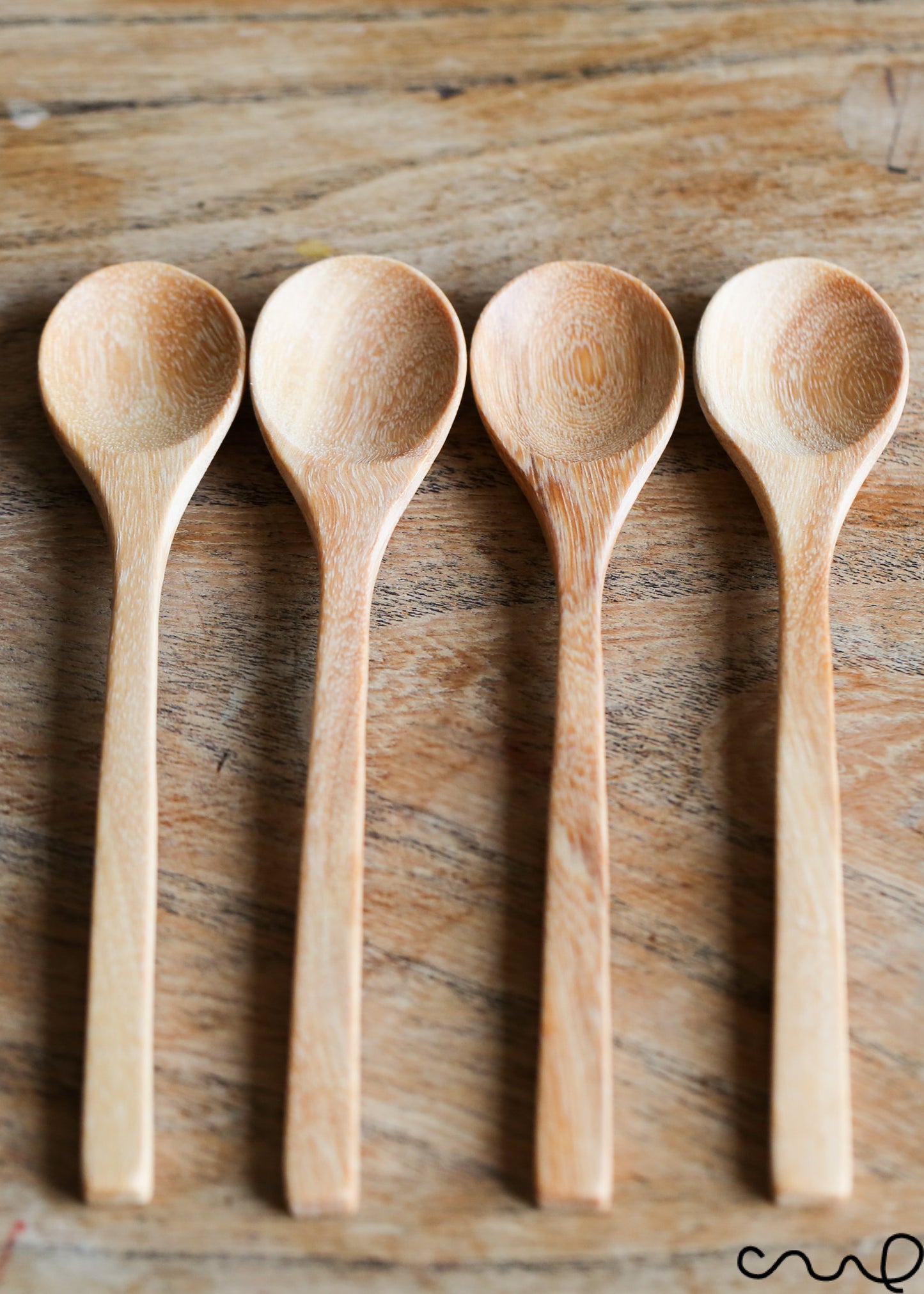 Set of 4 Handmade Wooden Spoons Round Head Dessert Teaspoons Ice-cream 14cm Coffee Utensil