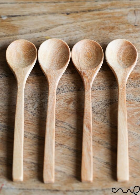 Set of 4 Handmade Wooden Spoons Round Head Dessert Teaspoons Ice-cream 14cm Coffee Utensil