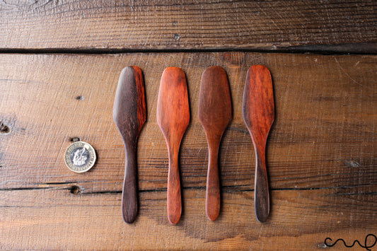 Set of 4 Handmade Wooden Butter Spreaders: Red Brown Timber