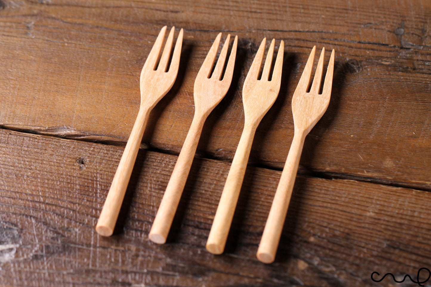 Set of 4 Handmade Wooden Dessert Forks: Eco-Friendly Rustic Tableware