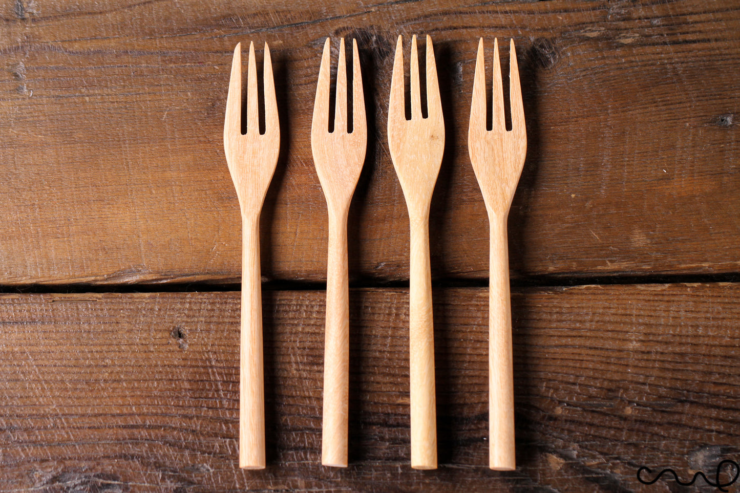 Set of 4 Handmade Wooden Dessert Forks: Eco-Friendly Rustic Tableware
