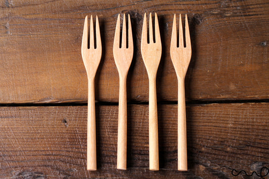 Set of 4 Handmade Wooden Dessert Forks: Eco-Friendly Rustic Tableware