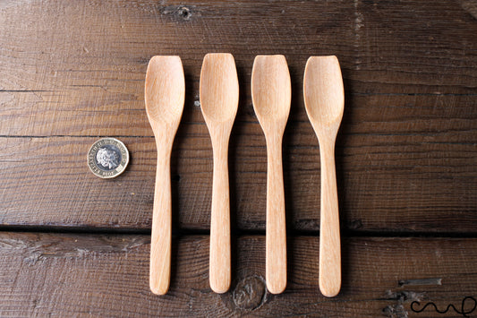Set of 4 Handmade Wooden Spoons: Light Brown Eco Dessert Spoons
