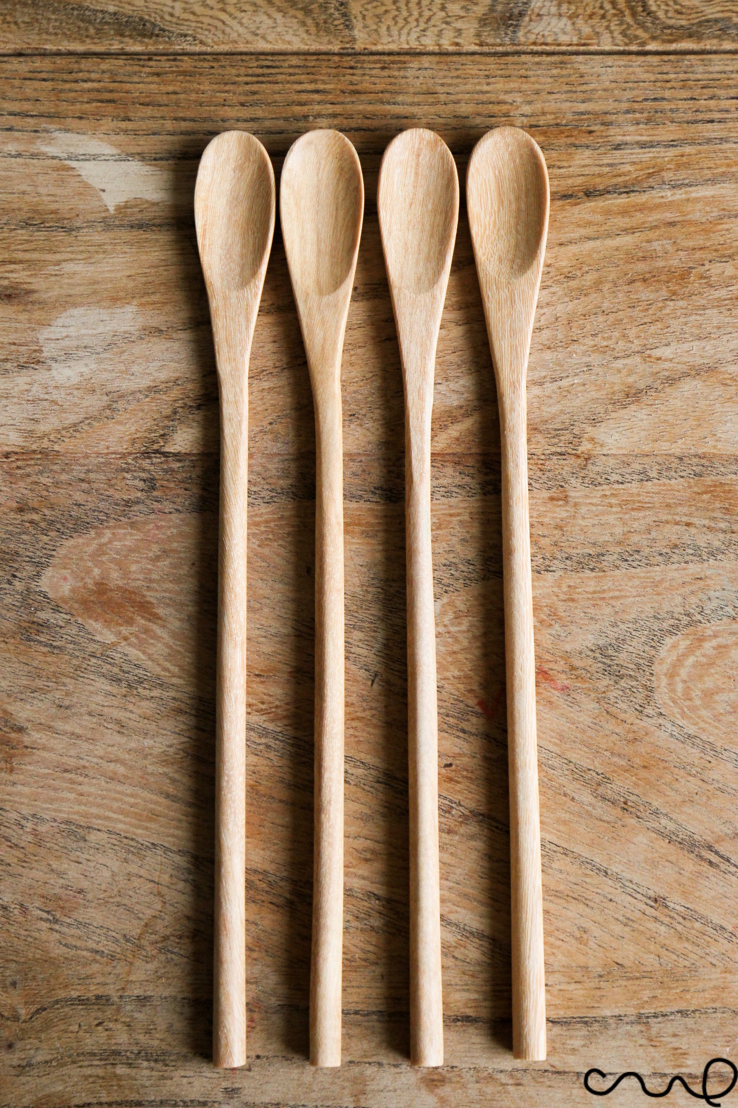 Set of 4 Handmade Wooden Spoons Long Oval Teaspoon 21cm Serving Utensil Coffee Gift