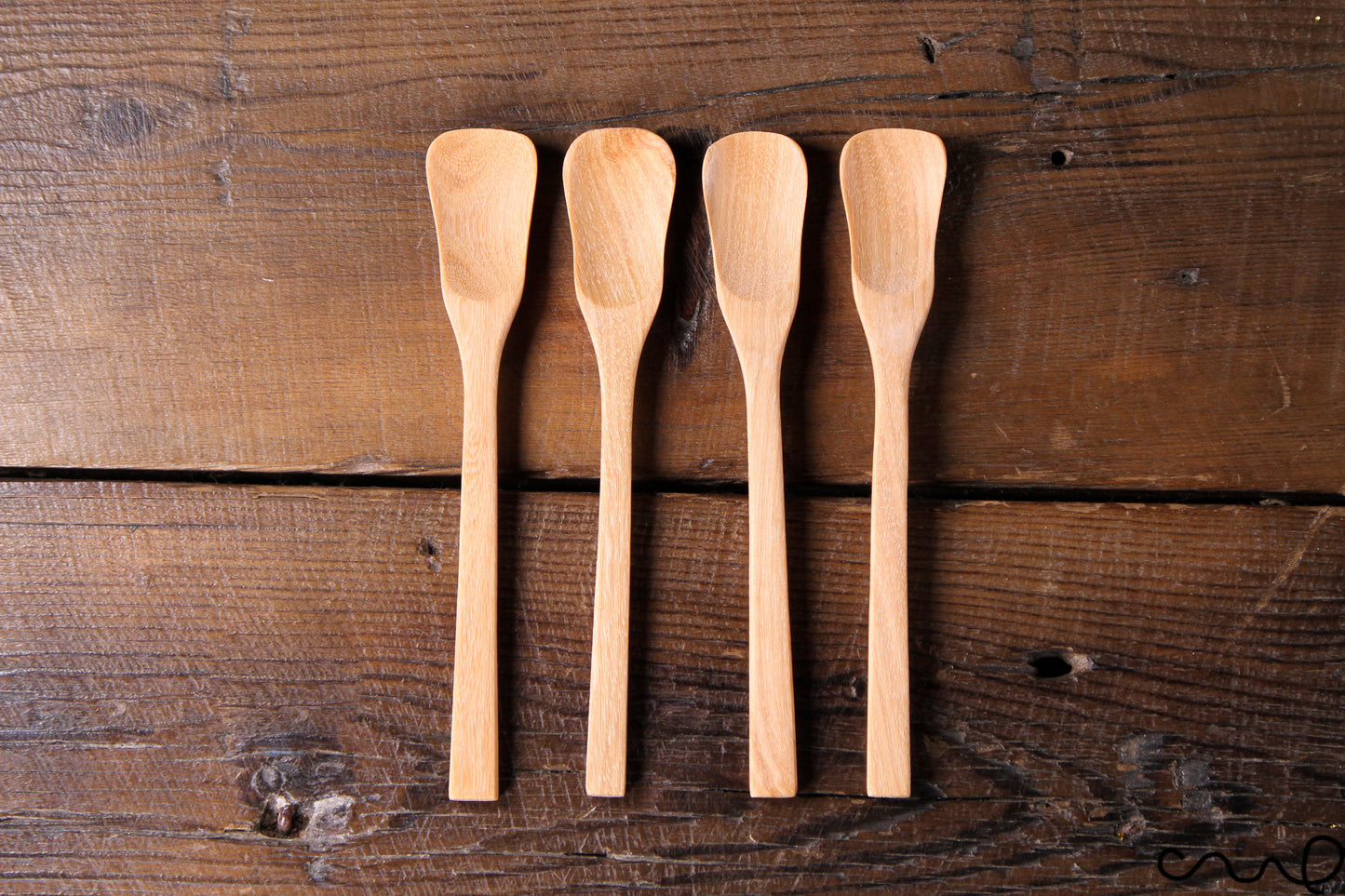 Set of 4 Handmade Wooden Teaspoons: Rustic Petal Head Salt Sugar Scoop