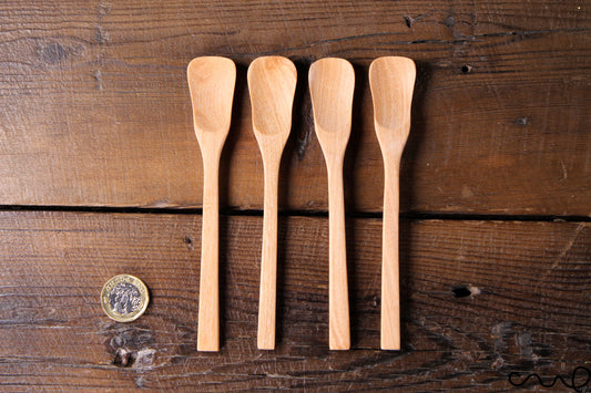 Set of 4 Handmade Wooden Teaspoons: Rustic Petal Head Salt Sugar Scoop