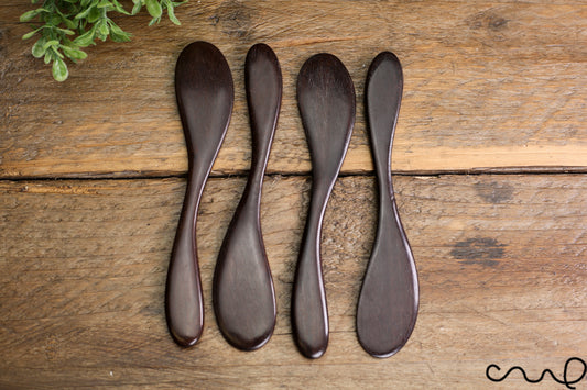 Set of 4 Handmade Dark Wood Butter Spreaders
