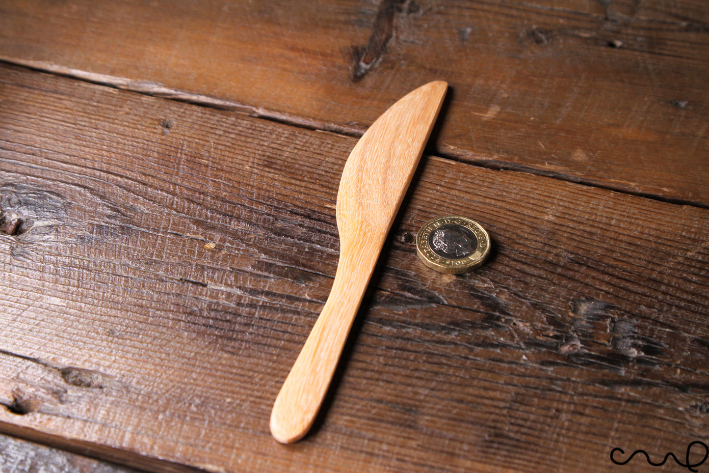 Set of 4 Handmade Wooden Butter Spreaders: Light Brown Solid Timber Knife