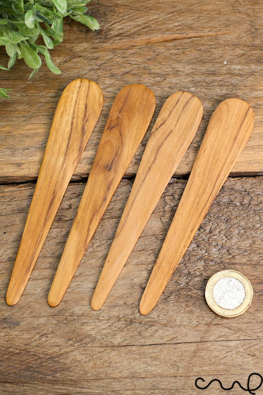 Set of 4 Handmade Teak Wood Cosmetic Spatulas: Small Cream Spreader