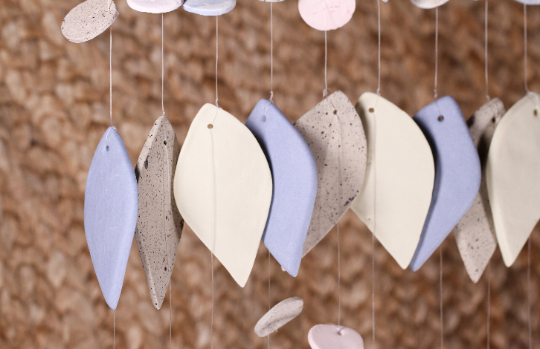 Handmade Ceramic Wind Chime: Pastel Geometric Mobile Wall Hanging
