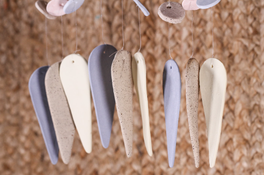 Handmade Ceramic Wind Chime: Pastel Geometric Mobile Wall Hanging