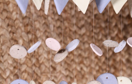 Handmade Ceramic Wind Chime: Pastel Geometric Mobile Wall Hanging