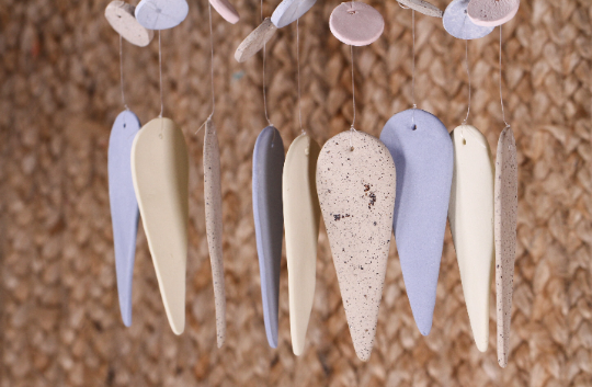 Handmade Ceramic Wind Chime: Pastel Geometric Mobile Wall Hanging