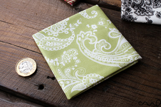 Handmade Mens Cotton Pocket Square Handkerchief Paisley Wedding Gift Green